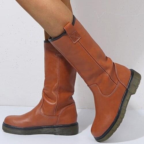 2020 New Winter Womens Boots Round Head Side Zipper Embroidered Low Heel Women Boots Womens Mujer and Calf Low Heel Shoes