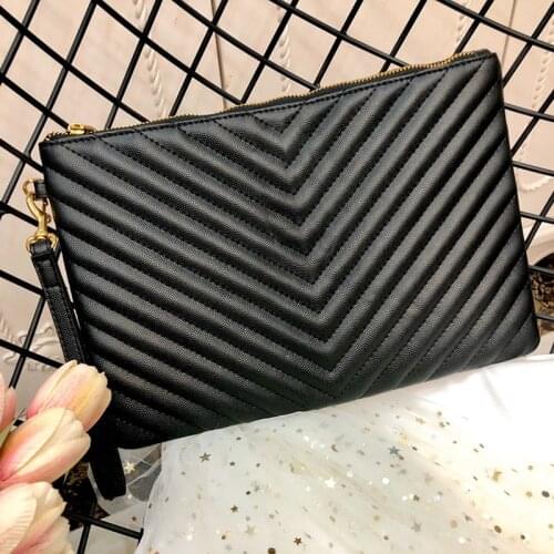 New 2021 Fashion V-pattern Design Women Clutch Bag High Grade Genuine Leather Light Pouch Luxury Handbag