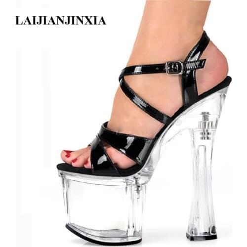LAIJIANJINXIA New Platform Sandals Patent Leather Stage Show Women Sandal 7 Inches Super High Stripper Heeled Pole Dance Shoes