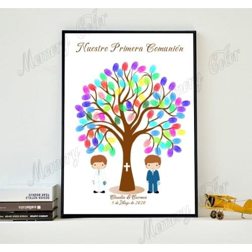 Personalized Theme Name Date Kids Primera Comunion Fingerprint Guestbook For Boys Girls Holy First Communion Party Decorations