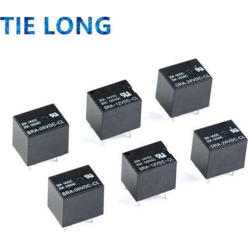 5Pcs 5V 12V 24V 20A DC Power Relay SRA-05VDC-CL SRA-12VDC-CL SRA-24VDC-CL 5Pin PCB Type In stock Black Automobile relay