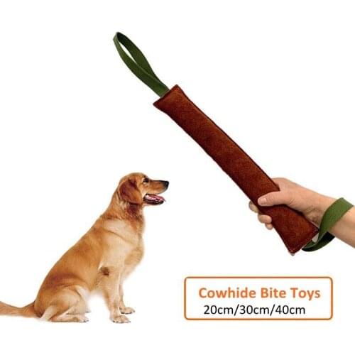 Handheld Strong Dog Training Stick Cowhide Leather Bite Toys Dog Outdoor Training Leash Toys Dog Game Stick Toys