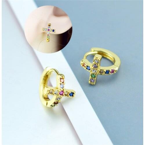 Rainbow Zircon Ear Clips Female Fashion Earrings Fashion and Graceful Mini Ear Hoop Cross Earrings