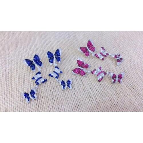 925 sterling silver with cubic zircon butterfly drop earring fine women jewelry blue rose red color free shipping
