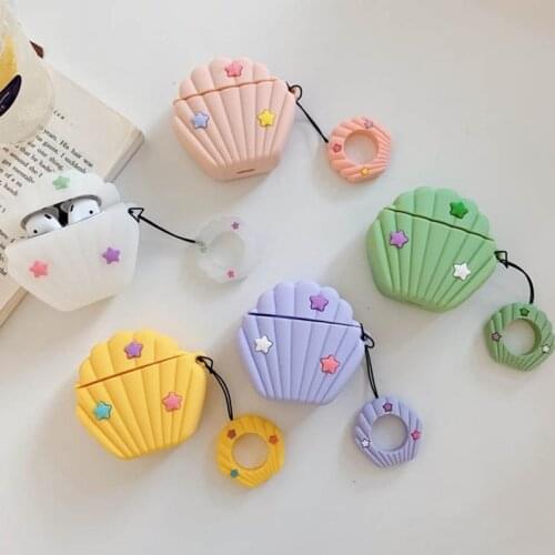 3D Cute Colorful Shell Stars Silicone Case for Apple Airpods 1 2 Wireless Earphone Headphone Candy Color Cover Charging Box