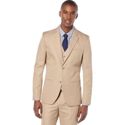 Stylish Design Side Vent Two Buttons Beige Groom Tuxedos Groomsmen Notch Lapel Mens Suits Blazers (Jacket+Pants+Vest+Tie) W:1152
