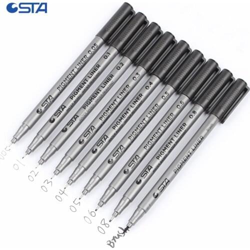 STA 9pcs/Lot Water Based Brush Markers Different Size Pigment Liner Triangular Fineliner Pens for Art Supplies Stationery