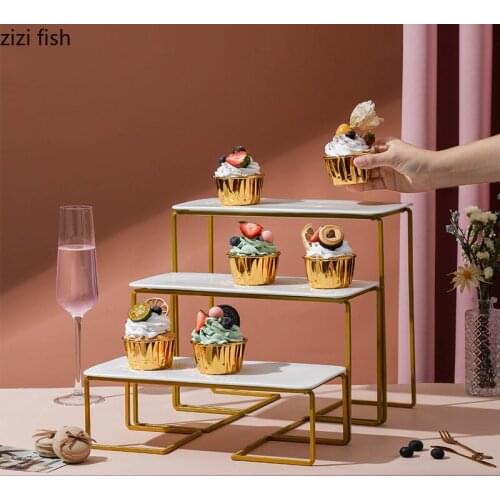 Creative Golden Wrought Iron Cake Stand Ceramic Plate Wedding Dessert Pastry Plate Multifunctional Display Plate Home Decoration