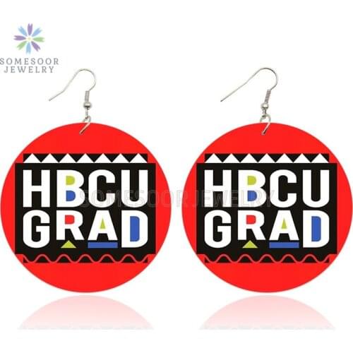 SOMESOOR HBCU Card Eductaed African Wooden Drop Earrings Double Sides Print Black Writing Artstic Dangle Jewelry For Women Gifts