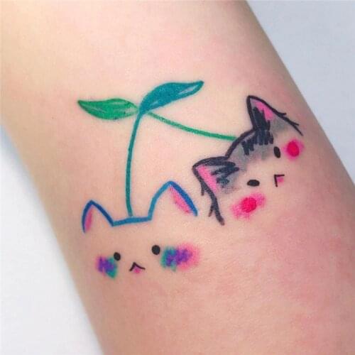 Waterproof Temporary Tattoo Sticker Cute Shy Cat Leaf Cartoon Body Art Flash Tattoo Fake Tattoo for Women Men