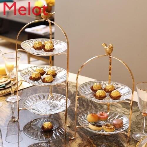 High-End Creative Living Room Glass Fruit Plate Modern Simple Home Double-Layer Dining Table Light Luxury Snack Basin