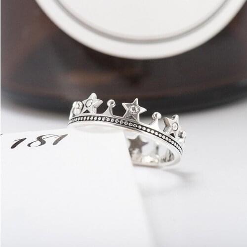 New year 925 Silver Korean style fashion Crown star Ring Fine jewelry for woman Best Gift jewelry
