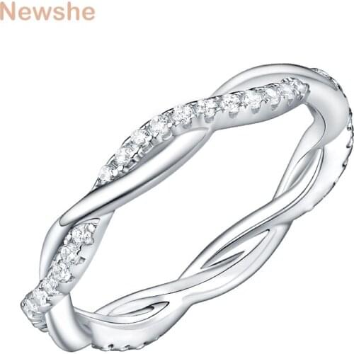 Newshe 925 Sterling Silver Wedding Engagement Ring For Women Twist Rope Wave Design Curve Band Trendy Jewelry CZ Jewelry Gift