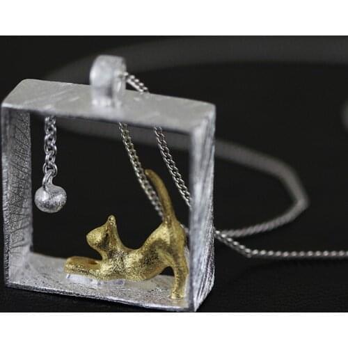 100% 925 Sterling Silver Sweet Cat Animal Bell Ladies Pendant Necklaces Jewelry Women Christmas Gift Never Fade Short Chains
