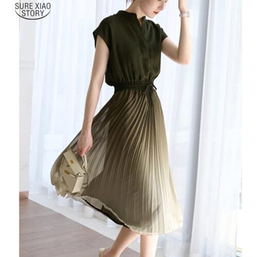 Summer Pleated Long Dress Elegant Maxi Dress Women 2021 Short Sleeve Fashion Korean Elastic Waist Party Dresses Vestidos 15337