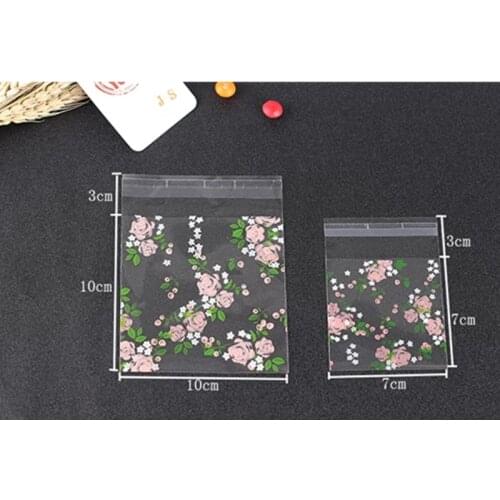 100PCS Cherry Blossoms Candy love Cookie Plastic Bags Self-Adhesive DIY Biscuits Snack Baking Package Decor Kids Gift Supplies