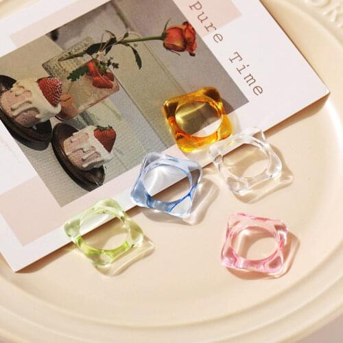 2021 New Fashion Candy Color Resin Ring Womens Creative Square Ring Ring Party Fashion Accessories