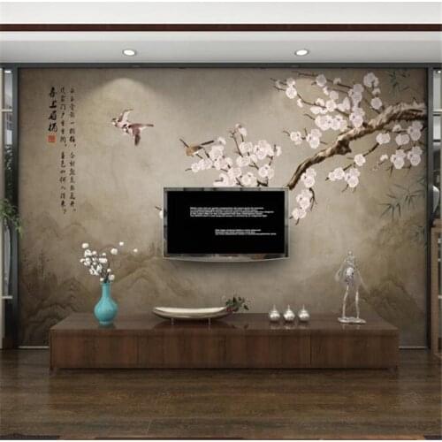 Custom wallpaper 3D murals new Chinese hand-painted pen plum flower bird bedroom wall living room bedroom restaurant wallpaper