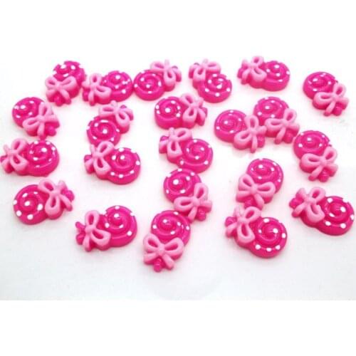 50Pcs Resin Fuchsia Lollipop Decoration Crafts Flatback Cabochon Scrapbooking Fit Hair Clips Embellishments Beads Diy