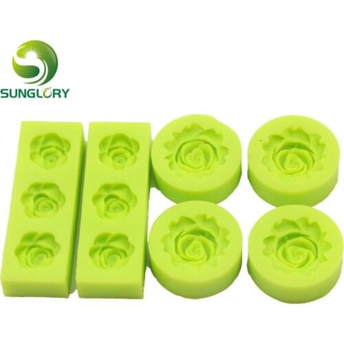 6PCS Rose Flower Fondant Silicone Mold For Cake Decoration Sugar Craft Floral Candy Cupcake Molds For Baking Color Green Kitchen