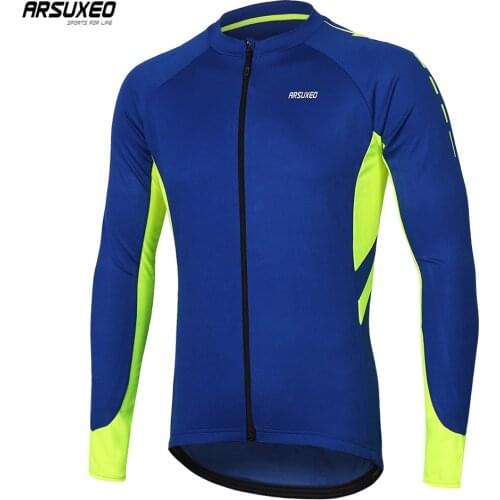 ARSUXEO Men Long Sleeve Cycling Jersey Quick Dry Bicycle Shirts Full Zipper Mountain Bike Jerseys MTB Clothing Sports Tops 6030
