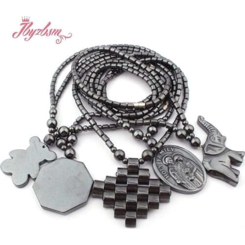 4x5mm Black Column (No Magnetic) Hematite Natural Stone Beads Christmas Gift Fashion Jewellery Necklace Pendant 17.5"