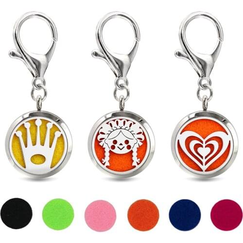 Boy Girl Key Chain Essential Oil Perfume Diffuser 30mm Magnetic Locket with Lobster Clasp Key Ring 10pcs Pads Free