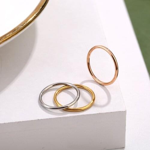 Pink gold color 1.5mm stainless steel rings for women finger jewelry, minimalist woman ring wedding gifts bijoux accessories