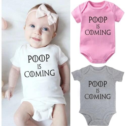Poop Is Coming Letters Graphic Printed Baby Onesies Summer Infant Cotton Short Sleeve Bodysuits Kids Boys Girls Soft Pormper