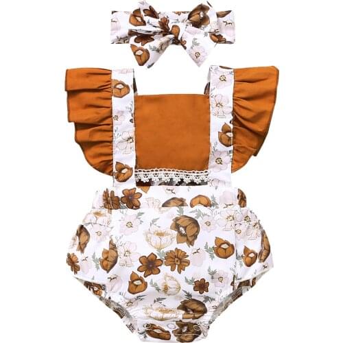 0-24months Baby Girl Summer Clothes Newborn Infant Baby Girls Ruffle Flower Print Romper Bodysuit Clothes Ropa Reborn 2021