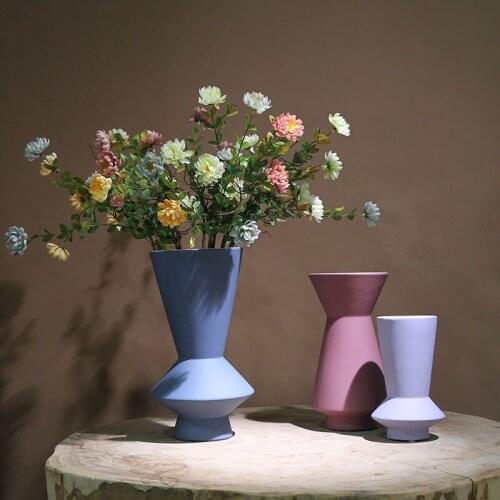 Creative Nordic Morandi Ceramic Vase Trinket Art Geometric Ins round Floral Flowerpot Decoration
