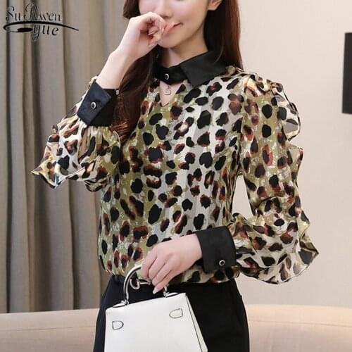 Leopard Print Blouses Women Chiffon Blouse 2021 Autumn Doll Collar Long Sleeve Shirt Women Tops Plus Size M-4XL Blusas 10671