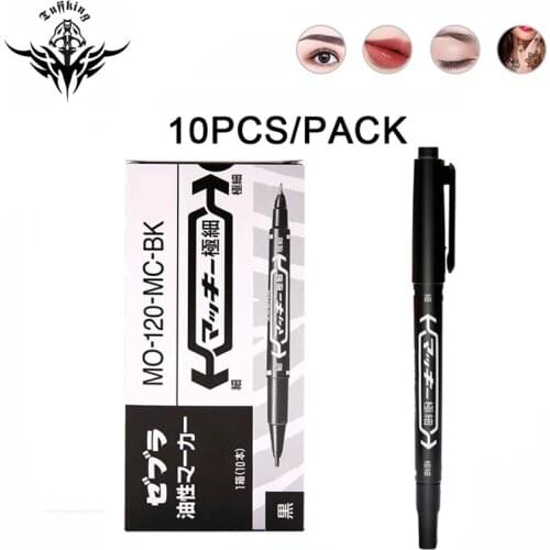 10Pcs Black Dual-Tip Tattoo Skin Marker Pen Piercing Body Positioning Marking Tools Tattoo Permanent Makeup Accessories Supplies