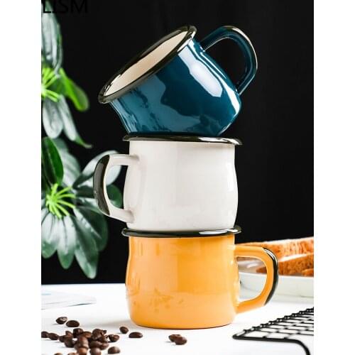 Minimalist Solid Coffee Mug High Capacity Creative Enamel Mug with Handle Japan Office Coffee Milk Mug Water Bottle Handmade New