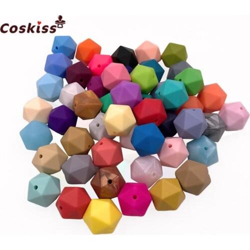 Mix Color BPA Free Food Grade 17mm Multi-faceted Geometric Polygon Beads Chew Soft Baby Silicone Teething Beads For DIY Jewelry