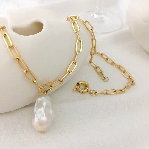 Monlansher Large Baroque Pearl Necklace Single Pearl Gold Chain Necklaces for Women Genuine Freshwater Pearl Pendant Necklaces