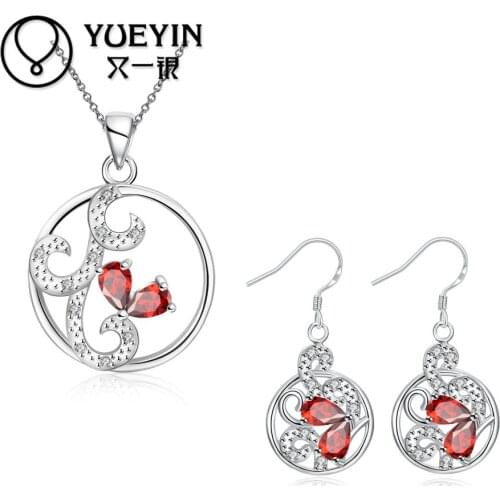 S117-B High quality silver plated jewelry set for women pendant necklace earrings Austria red crystal fashion jewelry sets