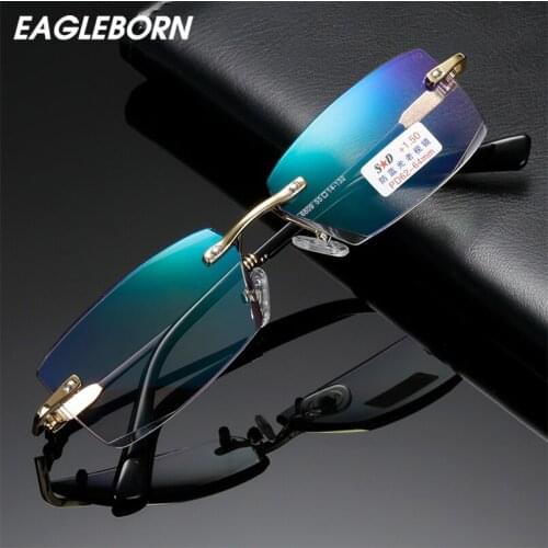 Frameless Cut Metal The Aged Reading Glasses Dad Man Anti-Blu-ray Fashionable Comfortable Folding Clear Prescription Glasses Men