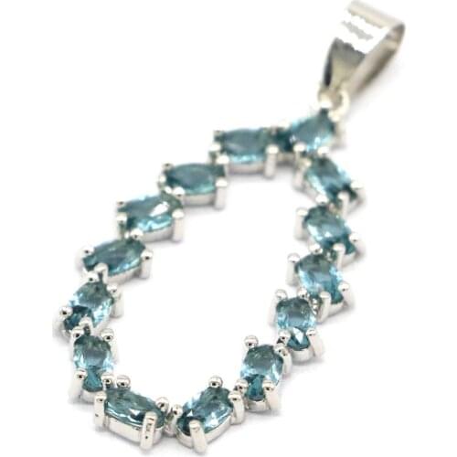 44x20mm SheCrown 2.9g Created London Blue Topaz For Women Bride Wedding Wholesale 925 Sterlings Silver Pendant