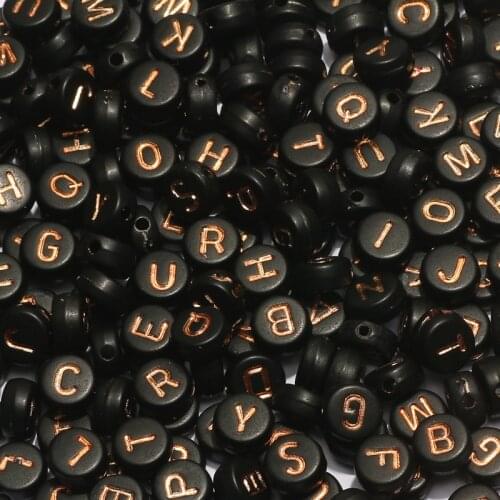 Mixed Black Rose Gold Letter Acrylic Round Beads Alphabet Spacer Beads For Jewelry Making Diy Bracelet Necklace 4*7mm Wholesale