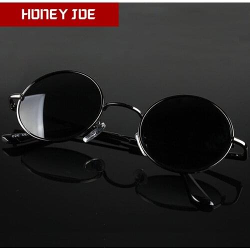 Retro Vintage Round Polarized Sunglasses Men Women Brand Designer Male Female Sun Glasses Metal Frame Black lens Eyewear Driving