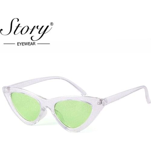 STORY 2018 Fashion Crystal Cat Eye Sunglasses Women Men Vintage Retro Glitter Lens Sun Glasses Cateye 90s Shades Summer Eyewear