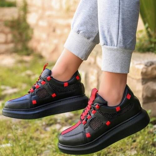 Tonar Voni Black Skin Red Detailed Sports Shoes New Season Convenient Seasonal Style Sneaker