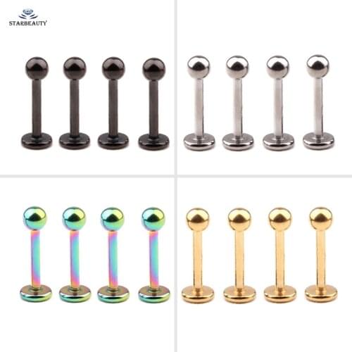 Starbeauty 4pcs/lot 16G Ball Lip Ring Nose Piercing Labret Piercings Nose Rings Cartilage Tragus Pircing Body Jewelry Flat End
