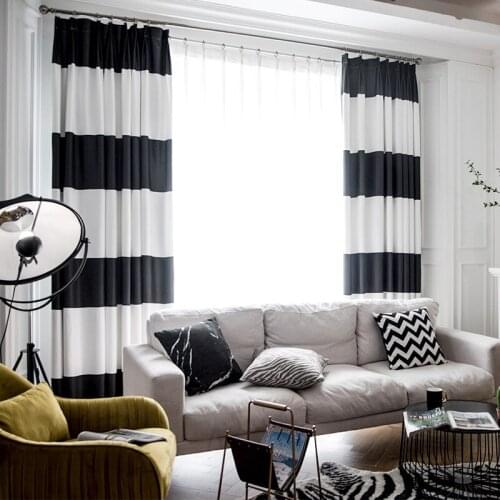White Black Splicing Striped Blackout Curtains for the Bedroom Cotton Linen Modern Curtains for Living Room Window Curtains
