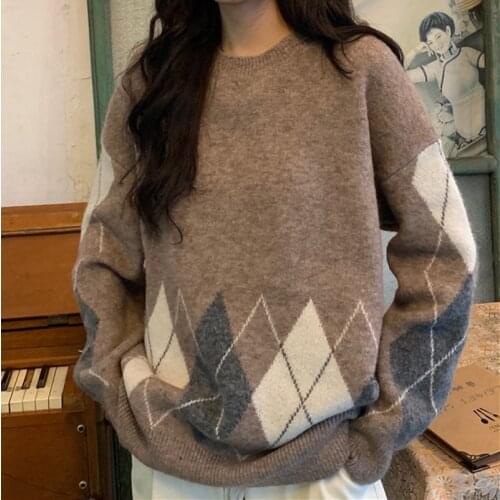 2021 express sweater womens autumn and winter new college temperament round neck knitted long sleeve top womens weater