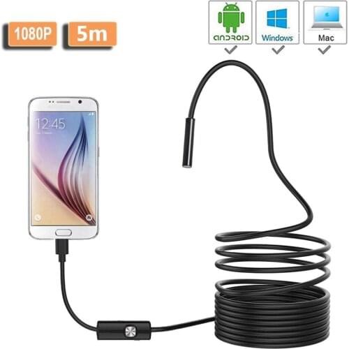 HD 1080P USB Endoscope Camera 8mm 2M Semi-Rigied Flexible Snake Endoscopy Inspection Borescope Camera 8 Led for PC Android