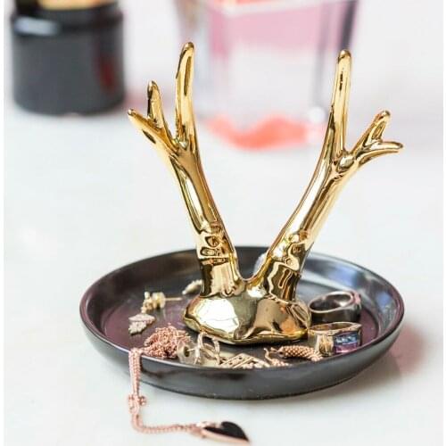 Deer Antlers Gold Color Jewelry Hanger Organizer Jewelry Display Earrings Necklace Model Storage Tray Decorative Ornaments Craft