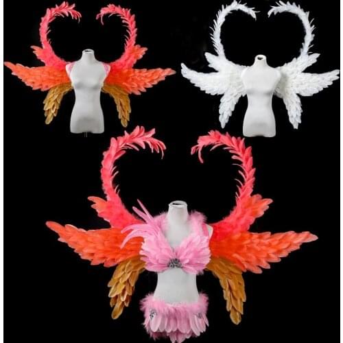 Victoria white feather angel wings costume for adults wedding shooting stage performance prop
