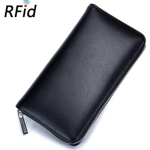RFID Large Capacity Unisex Wallet Long Genuine Leather Credit Card Holder Phone Passport Bag Women Men Money Purse Zipper Luxury